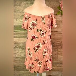 Dusty Pink Floral Off-the-Shoulder Dress